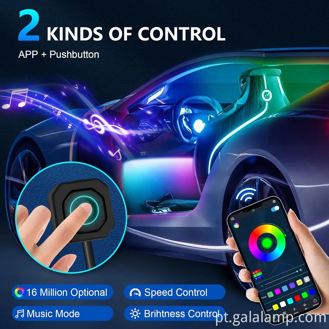 Kit de tira de luz de neon LED vibrante para o ambiente Car